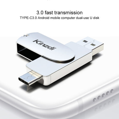 Kinzdi 128GB USB 3.0 + Type-C 3.0 Interface Metal Twister Flash Disk V11 (Silver) - USB Flash Drives by Kinzdi | Online Shopping South Africa | PMC Jewellery | Buy Now Pay Later Mobicred