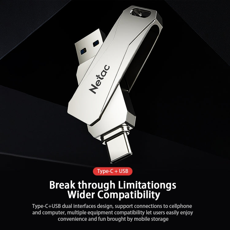 Netac U782C 128GB USB-C / Type-C + USB 3.0 360 Degrees Rotation Zinc Alloy Flash Drive OTG U Disk - USB Flash Drives by Netac | Online Shopping South Africa | PMC Jewellery | Buy Now Pay Later Mobicred