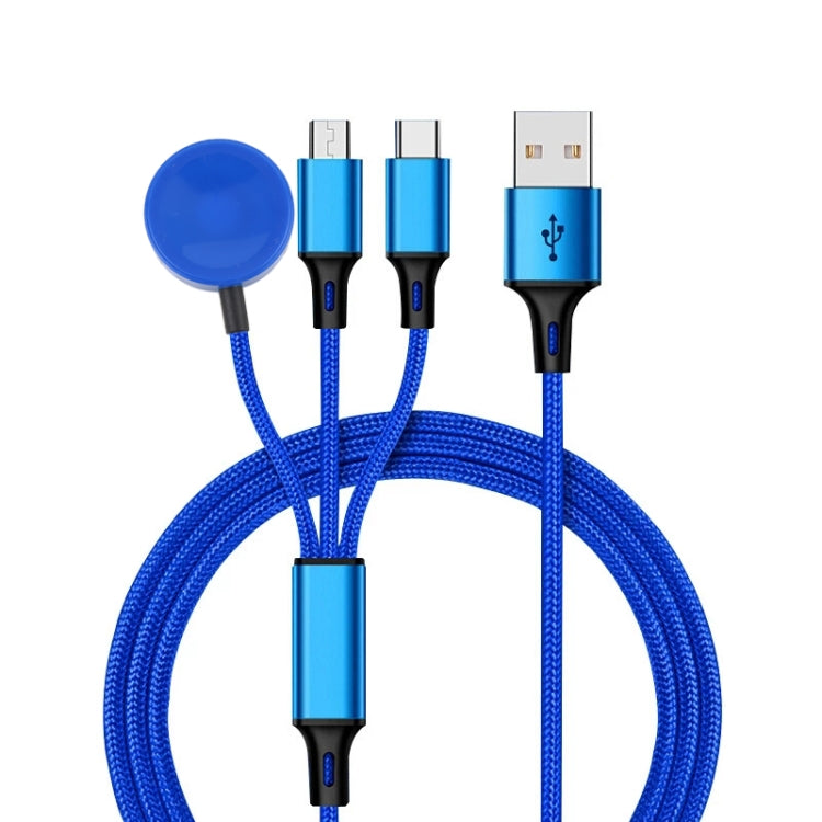 For iPhone / Apple Watch 3 In 1 8 Pin + Type-C / USB-C + Magnetic Charging Base Multi-function Charging Cable, Length: 1m(Blue) - Multifunction Cable by PMC Jewellery | Online Shopping South Africa | PMC Jewellery | Buy Now Pay Later Mobicred