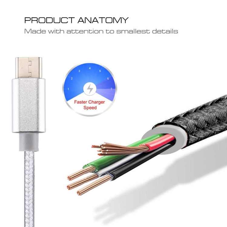 Knit Texture USB to USB-C / Type-C Data Sync Charging Cable, Cable Length: 3m, 3A Total Output, 2A Transfer Data(Silver) - USB-C & Type-C Cable by PMC Jewellery | Online Shopping South Africa | PMC Jewellery | Buy Now Pay Later Mobicred