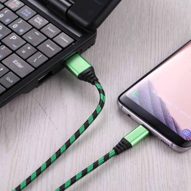 1m USB to USB-C / Type-C Nylon Weave Style Data Sync Charging Cable(Green) - USB-C & Type-C Cable by PMC Jewellery | Online Shopping South Africa | PMC Jewellery | Buy Now Pay Later Mobicred