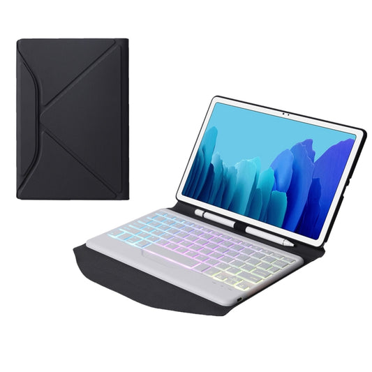 B500S Diamond Texture Triangle Back Holder Splittable Bluetooth Keyboard Leather Tablet Case with Backlight for Samsung Galaxy Tab A7 10.4 2020 (White + Black) - Samsung Keyboard by PMC Jewellery | Online Shopping South Africa | PMC Jewellery