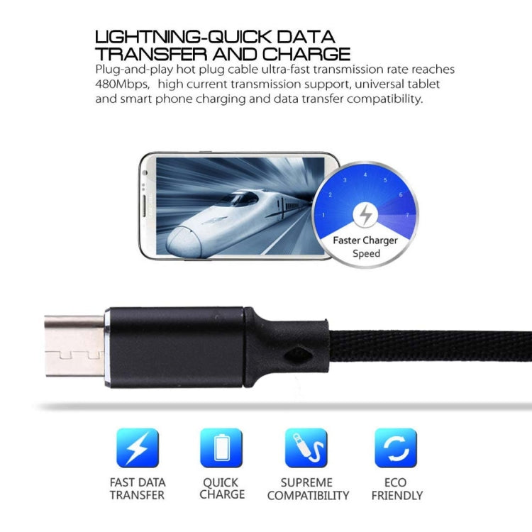 1m 2A Output USB to USB-C / Type-C Nylon Weave Style Data Sync Charging Cable(Black) - USB-C & Type-C Cable by PMC Jewellery | Online Shopping South Africa | PMC Jewellery | Buy Now Pay Later Mobicred