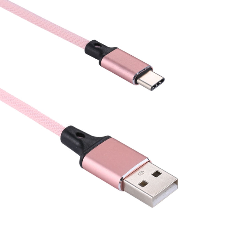 1m 2A Output USB to USB-C / Type-C Nylon Weave Style Data Sync Charging Cable(Pink) - USB-C & Type-C Cable by PMC Jewellery | Online Shopping South Africa | PMC Jewellery | Buy Now Pay Later Mobicred