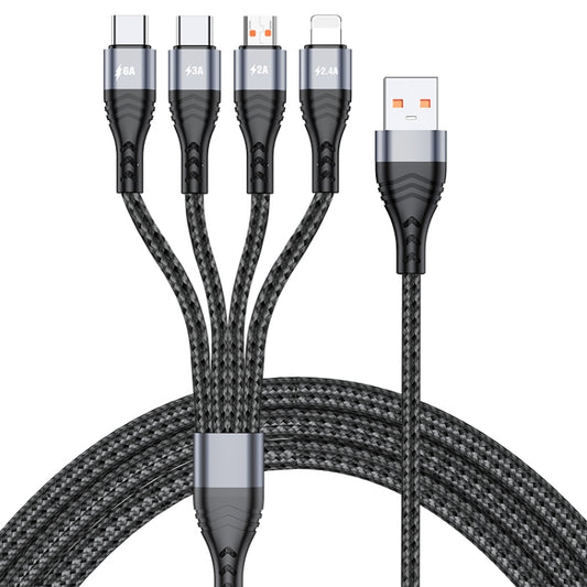 4 in 1 66W 6A USB to 8 Pin + Micro USB + Dual USB-C / Type-C Fast Charging Data Cable, Cable Length: 2m(Grey) - Multifunction Cable by PMC Jewellery | Online Shopping South Africa | PMC Jewellery | Buy Now Pay Later Mobicred