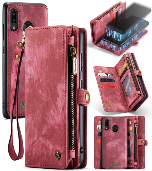 CaseMe-008 Detachable Multifunctional Retro Frosted Horizontal Flip Leather Case for Galaxy A20 / M10S, with Card Slot & Holder & Zipper Wallet & Photo Frame(Red) - Galaxy Phone Cases by CaseMe | Online Shopping South Africa | PMC Jewellery | Buy Now Pay Later Mobicred