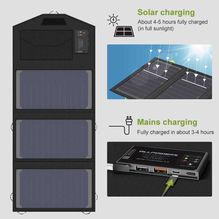 ALLPOWERS Solar Battery Charger Portable 5V 15W Dual USB+ Type-C Portable Solar Panel Charger Outdoors Foldable Solar Panel - Charger by PMC Jewellery | Online Shopping South Africa | PMC Jewellery | Buy Now Pay Later Mobicred