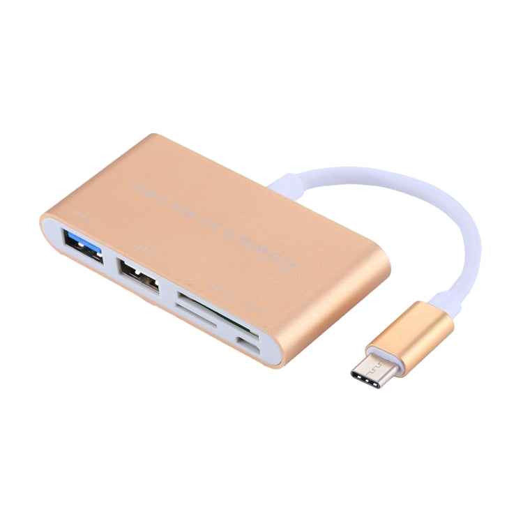 5 in 1 Micro SD + SD + USB 3.0 + USB 2.0 + Micro USB Port to USB-C / Type-C OTG COMBO Adapter Card Reader for Tablet, Smartphone, PC(Gold) - Cable & Adapters by PMC Jewellery | Online Shopping South Africa | PMC Jewellery | Buy Now Pay Later Mobicred