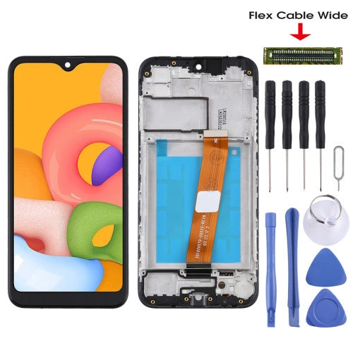 For Samsung Galaxy A01 SM-A015M OEM LCD Screen (Flex Cable Wide) Digitizer Full Assembly with Frame (Black) - free shipping - PMc TechLife - Order now!
