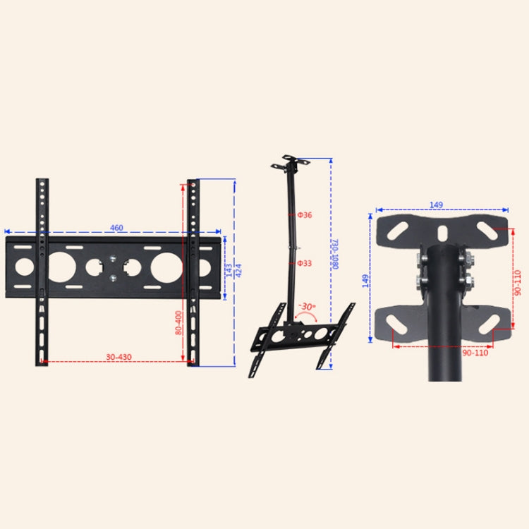 32-70 inch Universal Height & Angle Adjustable Single Screen TV Wall-mounted Ceiling Dual-use Bracket, Retractable Range: 0.5-2m - TV Brackets & Mounts by PMC Jewellery | Online Shopping South Africa | PMC Jewellery | Buy Now Pay Later Mobicred