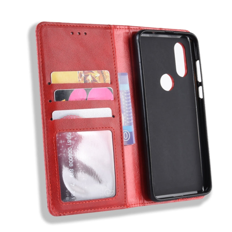 Magnetic Buckle Retro Crazy Horse Texture Horizontal Flip Leather Case for Motorola MOTO One Vision, with Holder & Card Slots & Photo Frame(Red) - Motorola Cases by PMC Jewellery | Online Shopping South Africa | PMC Jewellery | Buy Now Pay Later Mobicred