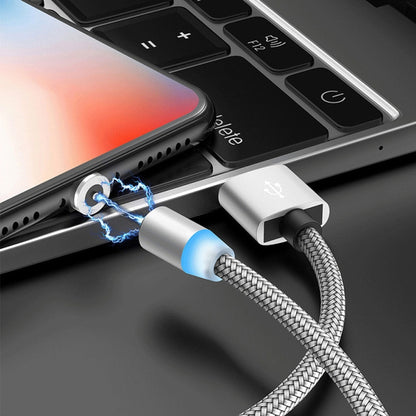 2 in 1 USB to 8 Pin + Micro USB Magnetic Metal Interface Nylon Braided Charging Cable, Length: 1m(Silvery) - Charging Cable & Head by PMC Jewellery | Online Shopping South Africa | PMC Jewellery | Buy Now Pay Later Mobicred