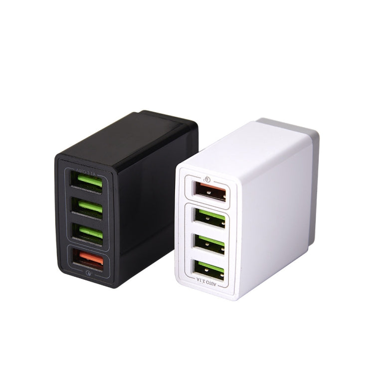 2 in 1 1m USB to 8 Pin Data Cable + 30W QC 3.0 4 USB Interfaces Mobile Phone Tablet PC Universal Quick Charger Travel Charger Set, US Plug(Black) - USB Charger by PMC Jewellery | Online Shopping South Africa | PMC Jewellery | Buy Now Pay Later Mobicred