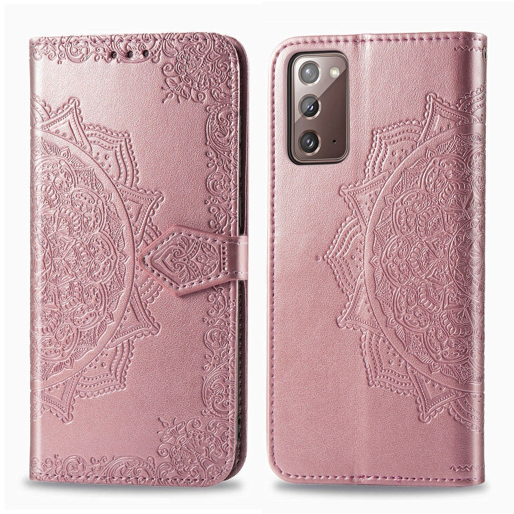 For Samsung Galaxy Note20 Ultra Halfway Mandala Embossing Pattern Horizontal Flip Leather Case with Holder & Card Slots & Wallet & Lanyard(Rose Gold) - Galaxy Note20 Ultra Cases by PMC Jewellery | Online Shopping South Africa | PMC Jewellery