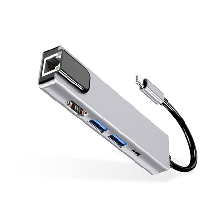 USB-C/Type-C to HD 4K HDMI + RJ45 + USB 3.0 + USB 2.0 + PD 5 in 1 HUB Converter - USB HUB by PMC Jewellery | Online Shopping South Africa | PMC Jewellery | Buy Now Pay Later Mobicred