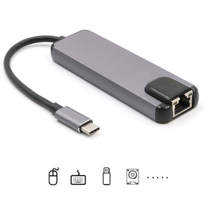 USB-C/Type-C to HD 4K HDMI + RJ45 + USB 3.0 + USB 2.0 + PD 5 in 1 HUB Converter - USB HUB by PMC Jewellery | Online Shopping South Africa | PMC Jewellery | Buy Now Pay Later Mobicred