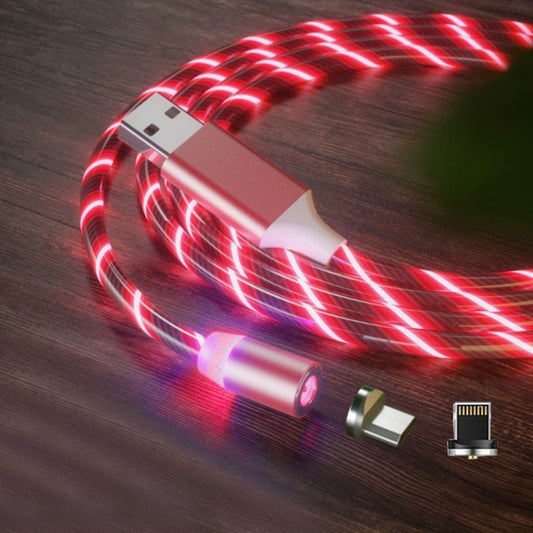 2 in 1 USB to 8 Pin + Micro USB Magnetic Suction Colorful Streamer Mobile Phone Charging Cable, Length: 1m(Red Light) - 2 in 1 Cable by PMC Jewellery | Online Shopping South Africa | PMC Jewellery | Buy Now Pay Later Mobicred