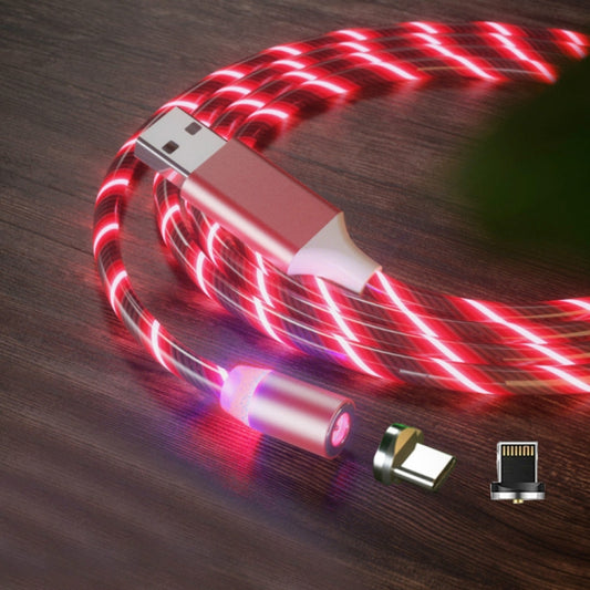 2 in 1 USB to 8 Pin + Type-C / USB-C Magnetic Absorption Colorful Streamer Mobile Phone Charging Cable, Length: 1m(Red Light) - Charging Cable & Head by PMC Jewellery | Online Shopping South Africa | PMC Jewellery | Buy Now Pay Later Mobicred