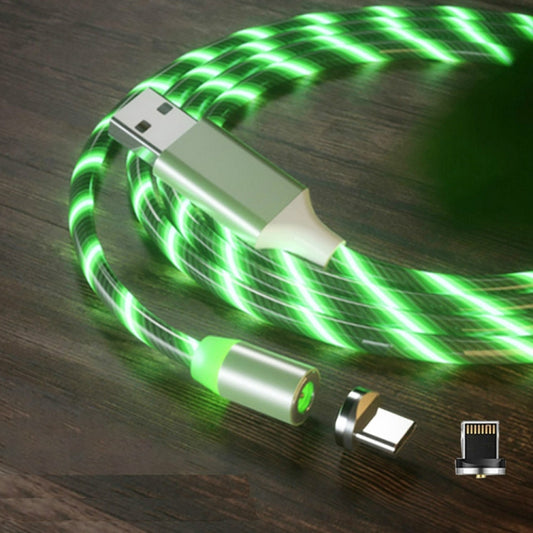 2 in 1 USB to 8 Pin + Type-C / USB-C Magnetic Absorption Colorful Streamer Mobile Phone Charging Cable, Length: 1m(Green Light) - Charging Cable & Head by PMC Jewellery | Online Shopping South Africa | PMC Jewellery | Buy Now Pay Later Mobicred