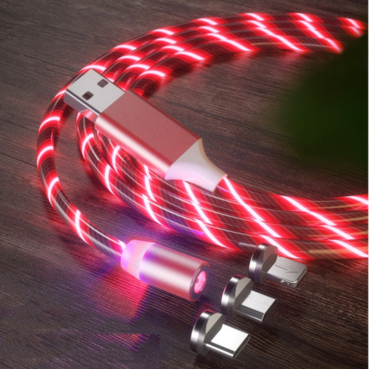 3 in 1 USB to 8 Pin + Type-C / USB-C + Micro USB Magnetic Absorption Colorful Streamer Charging Cable, Length: 1m(Red Light) - Multifunction Cable by PMC Jewellery | Online Shopping South Africa | PMC Jewellery | Buy Now Pay Later Mobicred