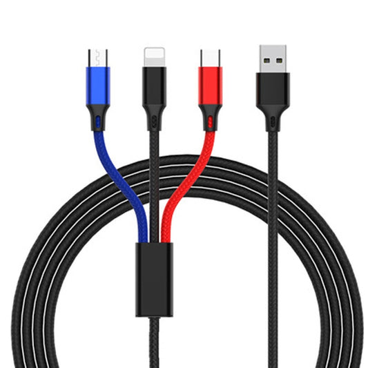 3 in 1 USB to 8 Pin + Type-C / USB-C + Micro USB Color Braided Charging Cable, Cable Length: 1.2m - Multifunction Cable by PMC Jewellery | Online Shopping South Africa | PMC Jewellery | Buy Now Pay Later Mobicred