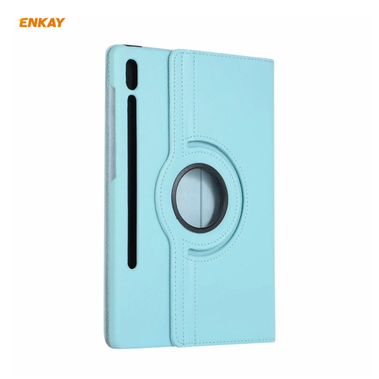ENKAY for Samsung Galaxy Tab S8 / Galaxy Tab S7 11.0 T870 / T875 ENK-8012 360 Degree Rotation Litchi Texture Horizontal Flip PU Leather Smart Case with Holder & Sleep / Wake-up(Light Blue) - free shipping - PMc TechLife - Order now!