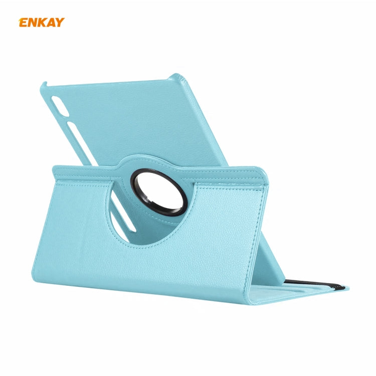 ENKAY for Samsung Galaxy Tab S8 / Galaxy Tab S7 11.0 T870 / T875 ENK-8012 360 Degree Rotation Litchi Texture Horizontal Flip PU Leather Smart Case with Holder & Sleep / Wake-up(Light Blue) - free shipping - PMc TechLife - Order now!
