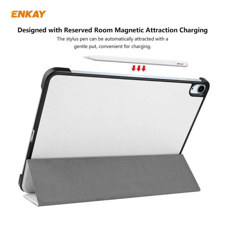 For iPad Air 11 2024 / Pro 11 2018 / Air 10.9 2022 ENKAY 3-folding Plastic Leather Smart Tablet Case(White) - iPad Air (2022) / (2020) 10.9 Cases by ENKAY | Online Shopping South Africa | PMC Jewellery | Buy Now Pay Later Mobicred