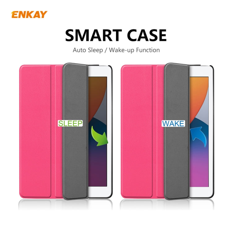 For iPad 10.2 2021 / 2020 / 2019 ENKAY ENK-8014 PU Leather + Plastic Smart Case with Three-folding Holder(Rose Red) - free shipping - PMc TechLife - Order now!