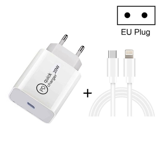 SDC-20W 2 in 1 PD 20W USB-C / Type-C Travel Charger + 3A PD3.0 USB-C / Type-C to 8 Pin Fast Charge Data Cable Set, Cable Length: 2m, EU Plug - USB Charger by PMC Jewellery | Online Shopping South Africa | PMC Jewellery | Buy Now Pay Later Mobicred