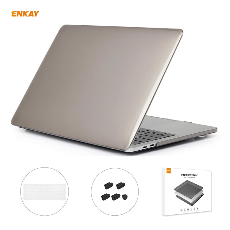 ENKAY 3 in 1 Crystal Laptop Protective Case + EU Version TPU Keyboard Film + Anti-dust Plugs Set for MacBook Pro 13.3 inch A1706 / A1989 / A2159 (with Touch Bar)(Grey) - MacBook Pro Cases by ENKAY | Online Shopping South Africa | PMC Jewellery | Buy Now Pay Later Mobicred