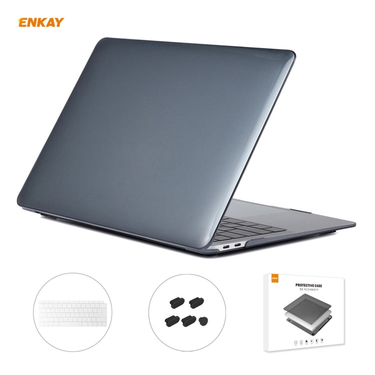 For MacBook Air 13.3 inch A1932 2018 ENKAY 3 in 1 Crystal Laptop Protective Case and EU Version TPU Keyboard Film and Anti-dust Plugs Set(Black) - MacBook Air Cases by ENKAY | Online Shopping South Africa | PMC Jewellery | Buy Now Pay Later Mobicred