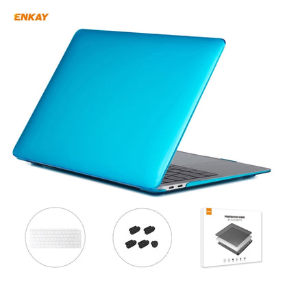 For MacBook Air 13.3 inch A1932 2018 ENKAY 3 in 1 Crystal Laptop Protective Case and EU Version TPU Keyboard Film and Anti-dust Plugs Set(Light Blue) - MacBook Air Cases by ENKAY | Online Shopping South Africa | PMC Jewellery | Buy Now Pay Later Mobicred