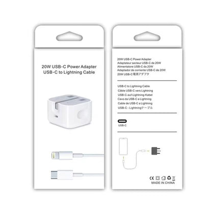 A2344 20W PD 3.0 Type-C / USB-C Folding Travel Charger + USB-C / Type-C to 8 Pin Fast Charging Data Cable Set, UK Plug, Length: 2m - USB Charger by PMC Jewellery | Online Shopping South Africa | PMC Jewellery | Buy Now Pay Later Mobicred