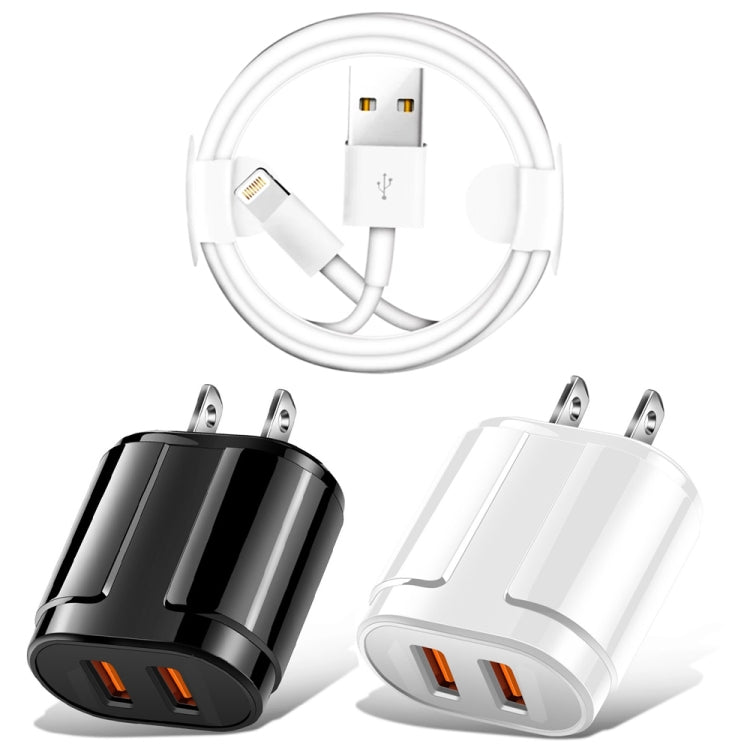 Dual USB Portable Travel Charger + 1 Meter USB to 8 Pin Data Cable, US Plug(White) - Normal Style Cable by PMC Jewellery | Online Shopping South Africa | PMC Jewellery | Buy Now Pay Later Mobicred