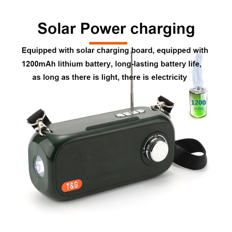 T&G TG613 TWS Solar Portable Bluetooth Speakers with LED Flashlight, Support TF Card / FM / AUX / U Disk(Green) - Desktop Speaker by T&G | Online Shopping South Africa | PMC Jewellery | Buy Now Pay Later Mobicred