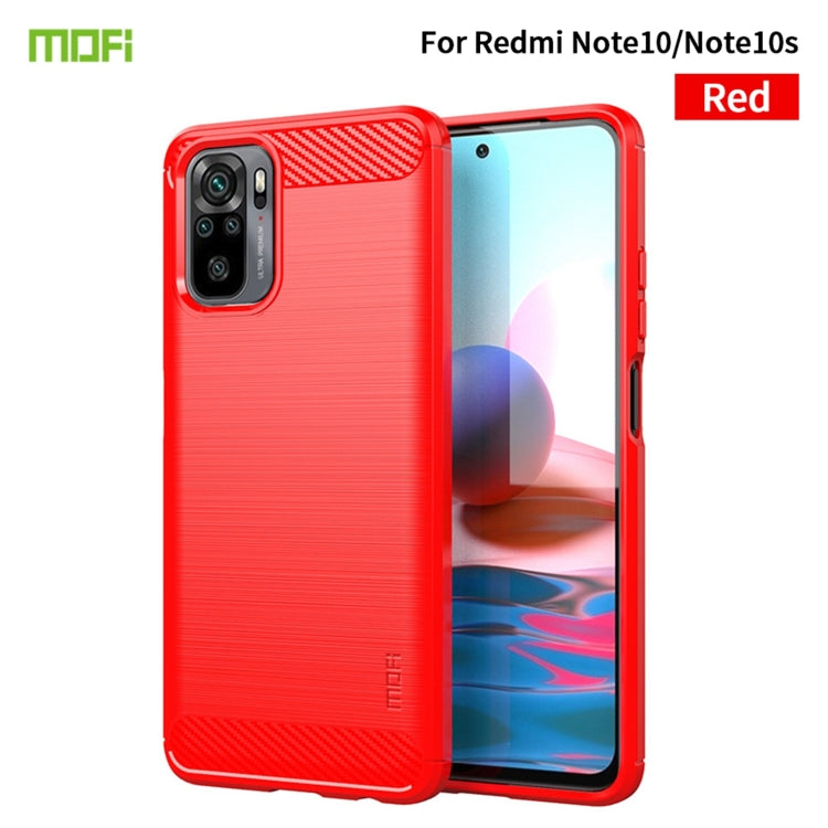 For Xiaomi Redmi Note 10 / Note 10S MOFI Gentleness Series Brushed Texture Carbon Fiber Soft TPU Case(Red) - Xiaomi Cases by MOFI | Online Shopping South Africa | PMC Jewellery | Buy Now Pay Later Mobicred