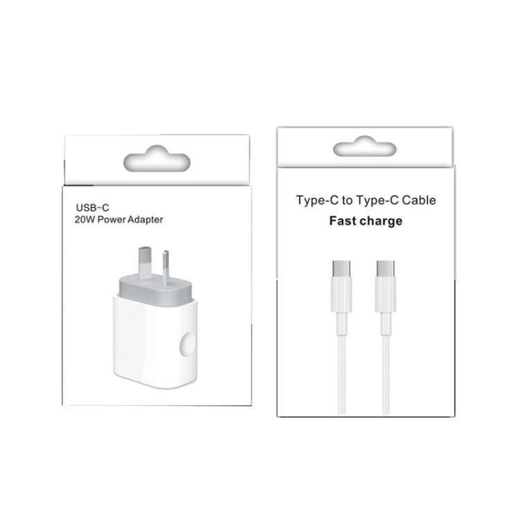 20W PD 3.0 Travel Fast Charger Power Adapter with USB-C / Type-C to Type-C Fast Charge Data Cable, AU Plug(2m) - USB Charger by PMC Jewellery | Online Shopping South Africa | PMC Jewellery | Buy Now Pay Later Mobicred