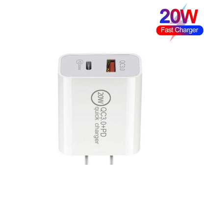 20W PD Type-C + QC 3.0 USB Interface Fast Charging Travel Charger with USB to 8 Pin Fast Charge Data Cable US Plug - USB Charger by PMC Jewellery | Online Shopping South Africa | PMC Jewellery | Buy Now Pay Later Mobicred