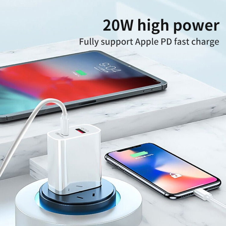 20W PD Type-C + QC 3.0 USB Interface Fast Charging Travel Charger with USB to 8 Pin Fast Charge Data Cable US Plug - USB Charger by PMC Jewellery | Online Shopping South Africa | PMC Jewellery | Buy Now Pay Later Mobicred