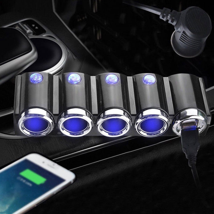 4 Way Car Cigarette Lighter Socket Splitter Dual USB Port Car Charger Adapter - Cigar Socket by PMC Jewellery | Online Shopping South Africa | PMC Jewellery | Buy Now Pay Later Mobicred