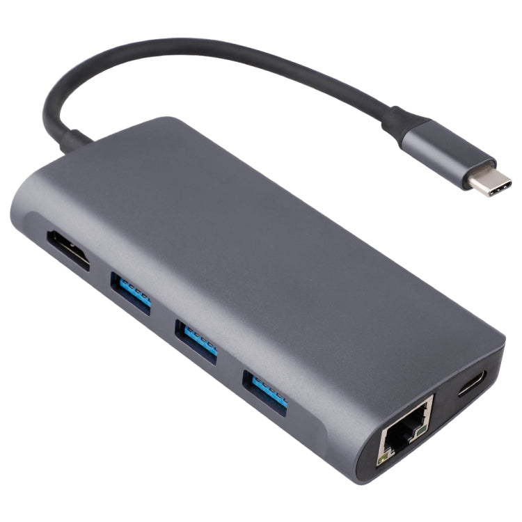 8 in 1 Type-C to HDMI + USB 3.0 x 3 + RJ45 + PD + SD/TF Card Slot HUB Adapter - USB HUB by PMC Jewellery | Online Shopping South Africa | PMC Jewellery | Buy Now Pay Later Mobicred