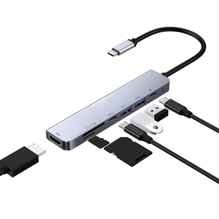 7 in 1 Type-C to HDMI + SD/TF + 2 x Type-C + 2 x USB3.0 Multi-function Splitter Adapter - USB HUB by PMC Jewellery | Online Shopping South Africa | PMC Jewellery | Buy Now Pay Later Mobicred