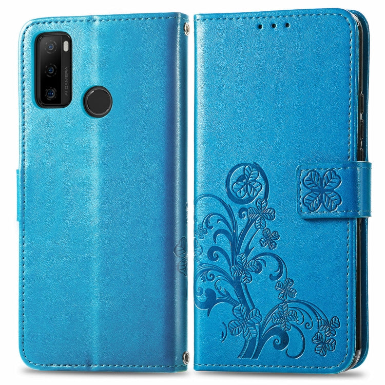 For Ulefone Note 10 Four-leaf Clasp Embossed Buckle Mobile Phone Protection Leather Case with Lanyard & Card Slot & Wallet & Bracket Function(Blue) - Ulefone Cases by PMC Jewellery | Online Shopping South Africa | PMC Jewellery | Buy Now Pay Later Mobicred