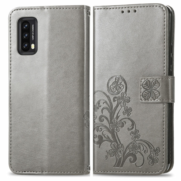 For Blackview A90 Four-leaf Clasp Embossed Buckle Mobile Phone Protection Leather Case with Lanyard & Card Slot & Wallet & Bracket Function(Gray) -  by PMC Jewellery | Online Shopping South Africa | PMC Jewellery | Buy Now Pay Later Mobicred