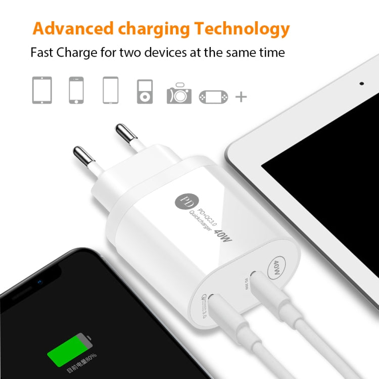 40W Dual Port PD / Type-C Fast Charger for iPhone / iPad Series, UK Plug(White) - USB Charger by PMC Jewellery | Online Shopping South Africa | PMC Jewellery | Buy Now Pay Later Mobicred