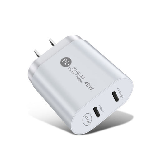 002 40W Dual Port PD USB-C / Type-C Fast Charger for iPhone / iPad Series, US Plug(White) - USB Charger by PMC Jewellery | Online Shopping South Africa | PMC Jewellery | Buy Now Pay Later Mobicred