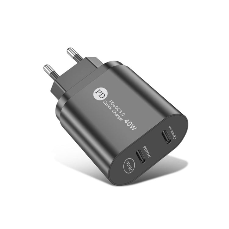 002 40W Dual Port PD USB-C / Type-C Fast Charger for iPhone / iPad Series, EU Plug(Black) - USB Charger by PMC Jewellery | Online Shopping South Africa | PMC Jewellery | Buy Now Pay Later Mobicred