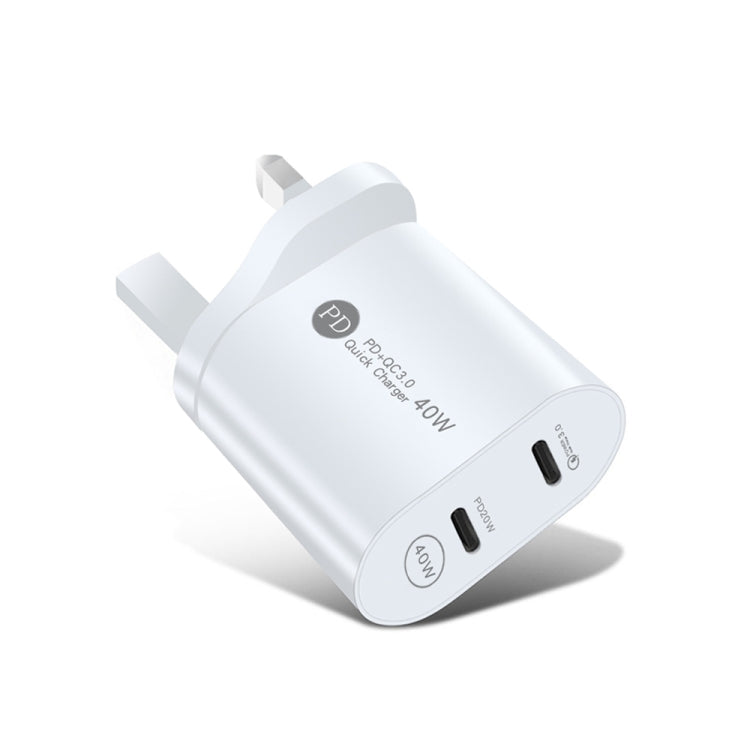 002 40W Dual Port PD USB-C / Type-C Fast Charger for iPhone / iPad Series, UK Plug(White) - USB Charger by PMC Jewellery | Online Shopping South Africa | PMC Jewellery | Buy Now Pay Later Mobicred