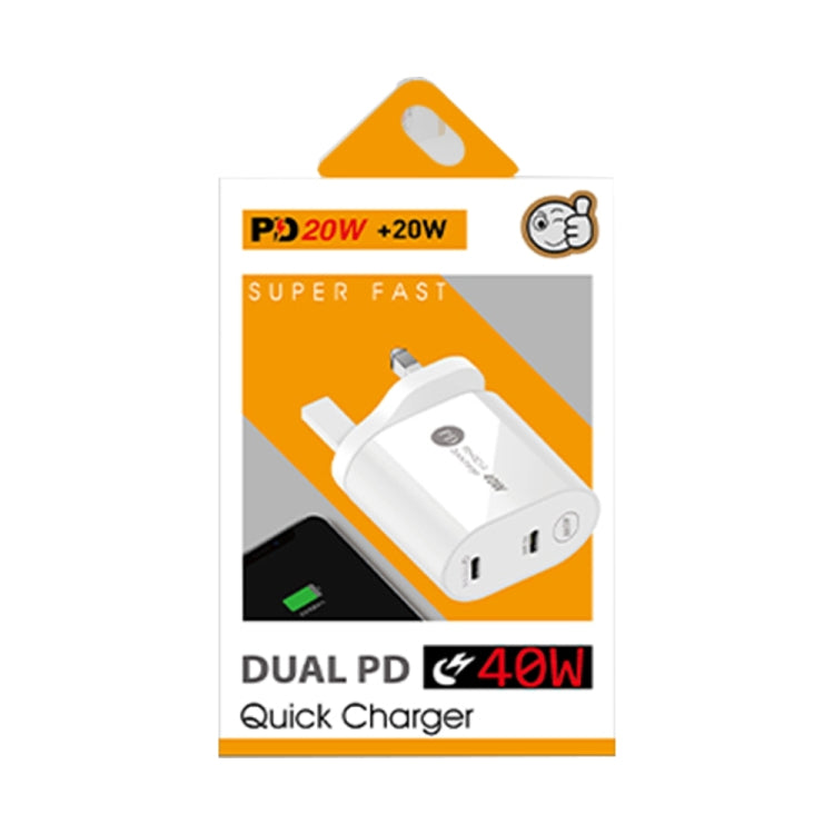 002 40W Dual Port PD USB-C / Type-C Fast Charger for iPhone / iPad Series, UK Plug(Black) - USB Charger by PMC Jewellery | Online Shopping South Africa | PMC Jewellery | Buy Now Pay Later Mobicred